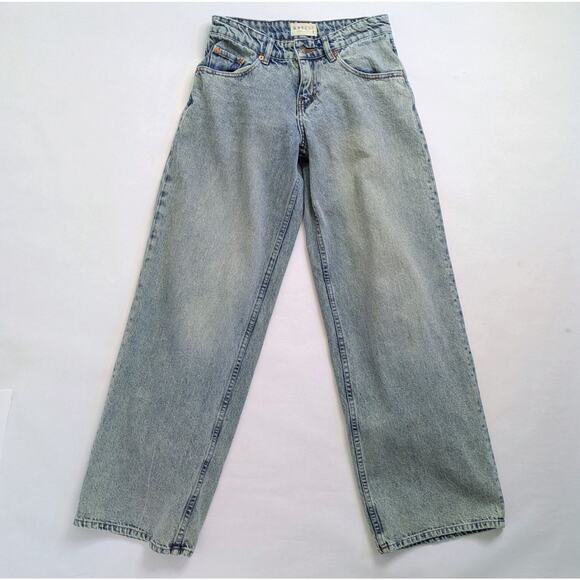 Motel Rocks Denim - Motel Denim Jeans Womens W 28 L 34 Blue Wide Leg 100% Cotton Low Rise Rigid